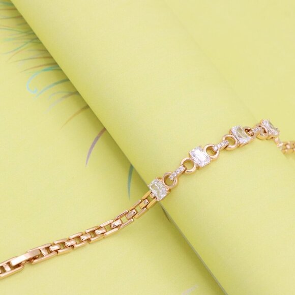 "Rose Gold Plated Bracelet with Square CZ Stones & Chain Extender, XPBL0956 - Picture 5 of 12